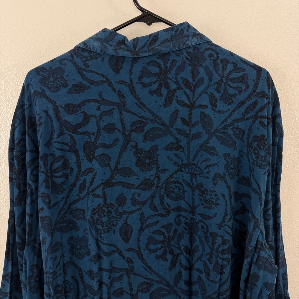 Tianello Floral Top Womens 2X Blue Button Up Shirt Tencel Artsy Boho NWT - Picture 10 of 11